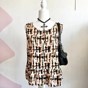 Brown Tie Dye‎ Peplum Tank Top, Boho, Y2K, Cottagecore, Earthy, Vintage, XL